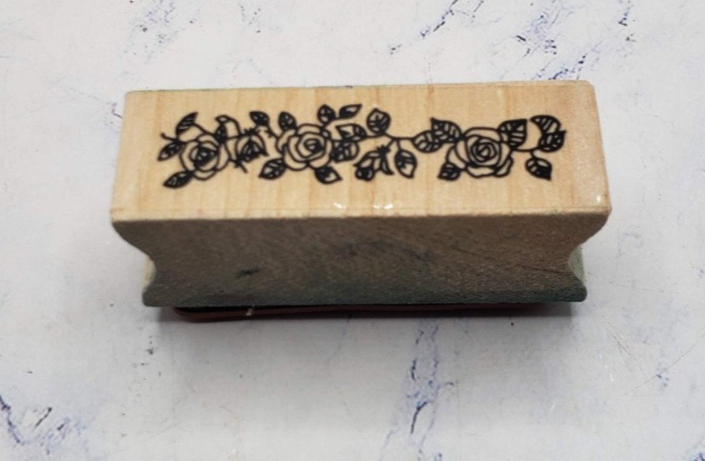 Roses 2.5 Inch Long Wood Mounted Rubber Border Stamp